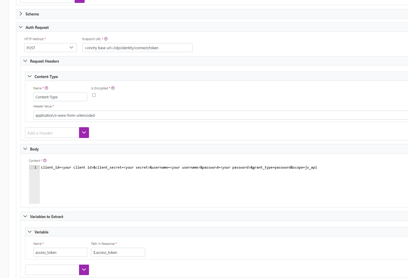 Calling a bearer token for a REST API source sync